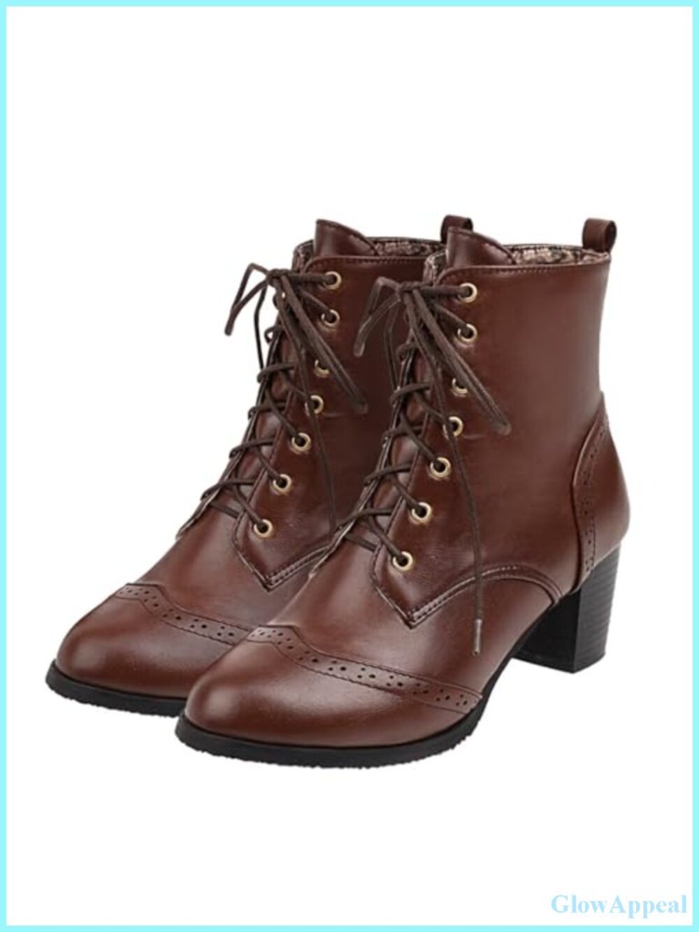 Women's Lace Up Ankle Boots Chunky Block Heel Round Toe Brogue Bootie